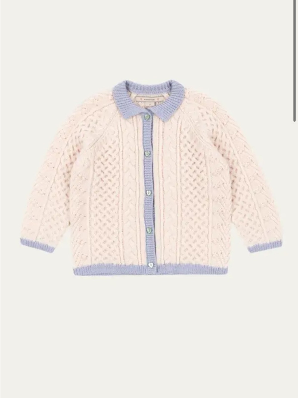 Konges  slojd emma 3t Cable Knit Cardigan Jacket in Pale Pink with Lavender Trim